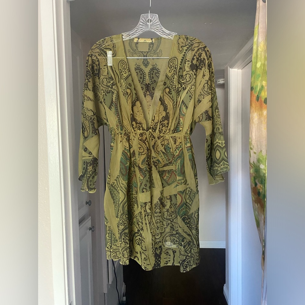 DANIEL BENJAMIN Green 3/4 Sleeve Top/Swim Cover Up